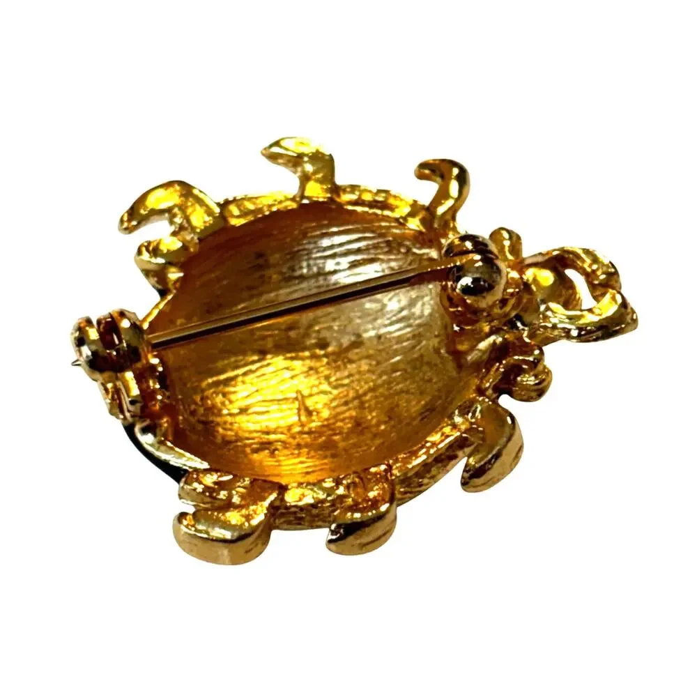 Vintage bug beetle insect brooch gold with red & green enamel finishes fun lapel
